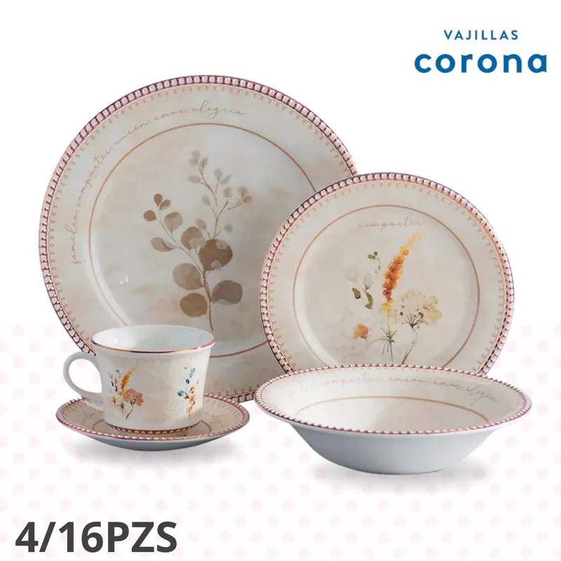 CORONA - Vajilla Corona Amorette 16 Piezas.