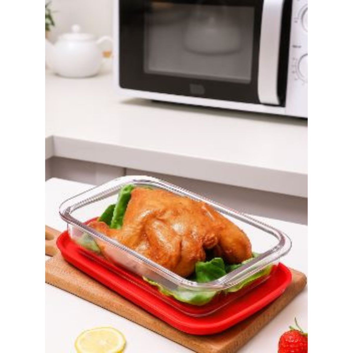 GENERICO - Fuente Bandeja de Vidrio Templado con Tapa 6 Piezas