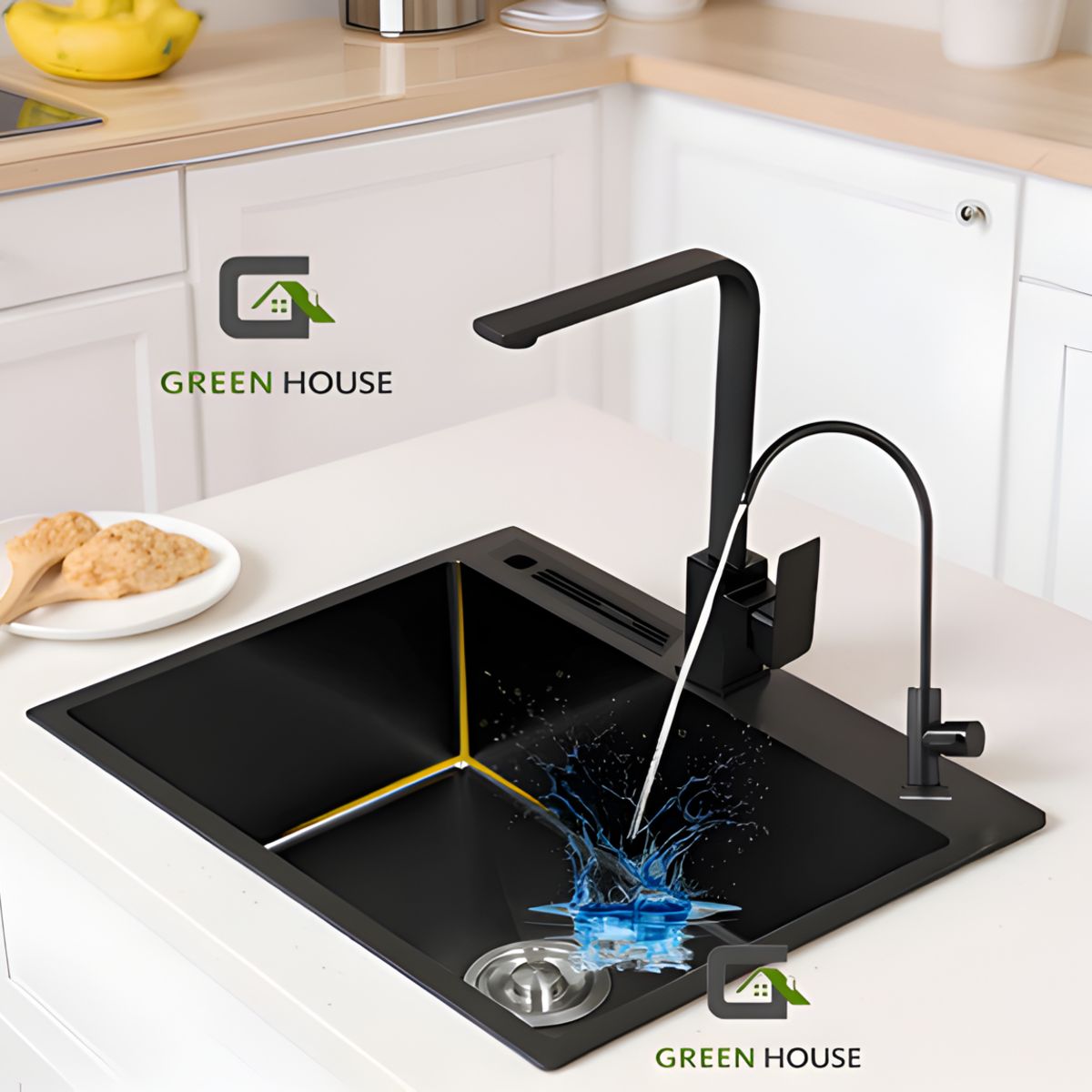 GREEN HOUSE - COMBO LAVADERO DE COCINA  60x45x23CM + MEZCLADORA GIRATORIA 360°