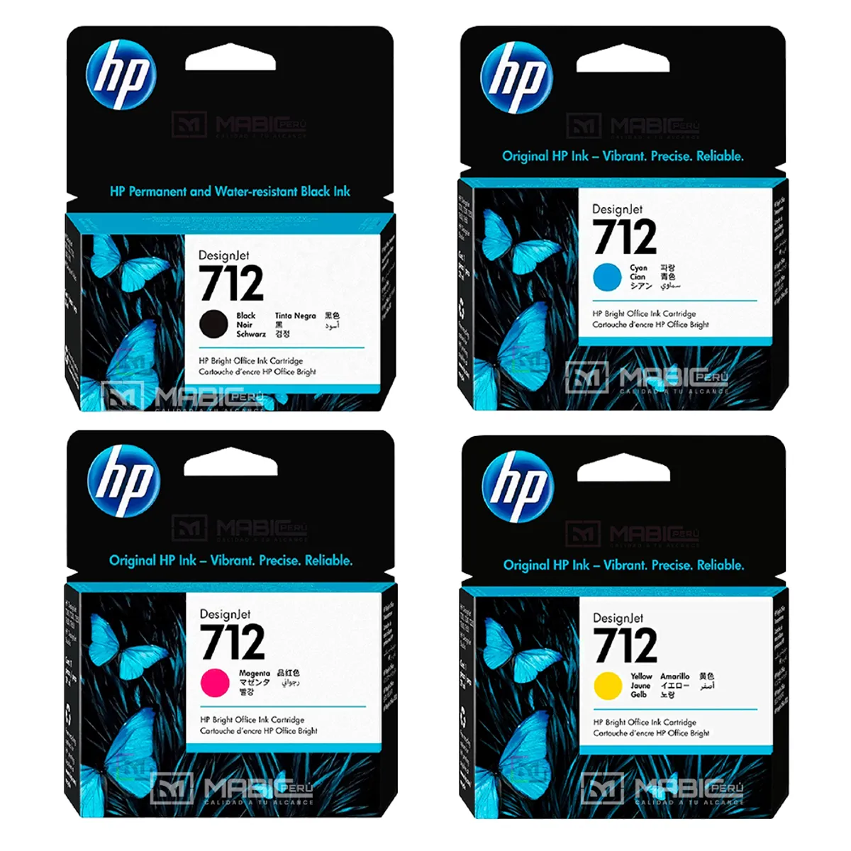 HP - Pack Tinta HP 712 Negro Cian Magenta Amarillo Original