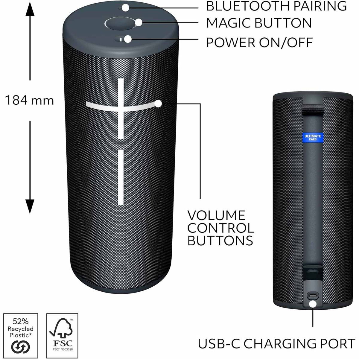 ULTIMATE EARS - PARLANTE UE BOOM 4 PLUS BLUETOOTH IP67 15H USB-C BLACK