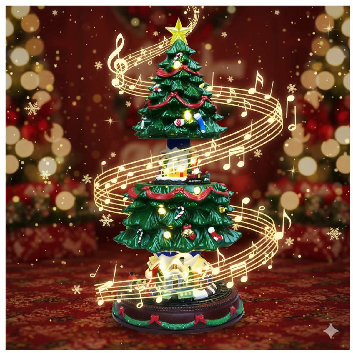 GENERICO - Villa Árbol Navideño Expandible Trenes Giratorios Musical Luces