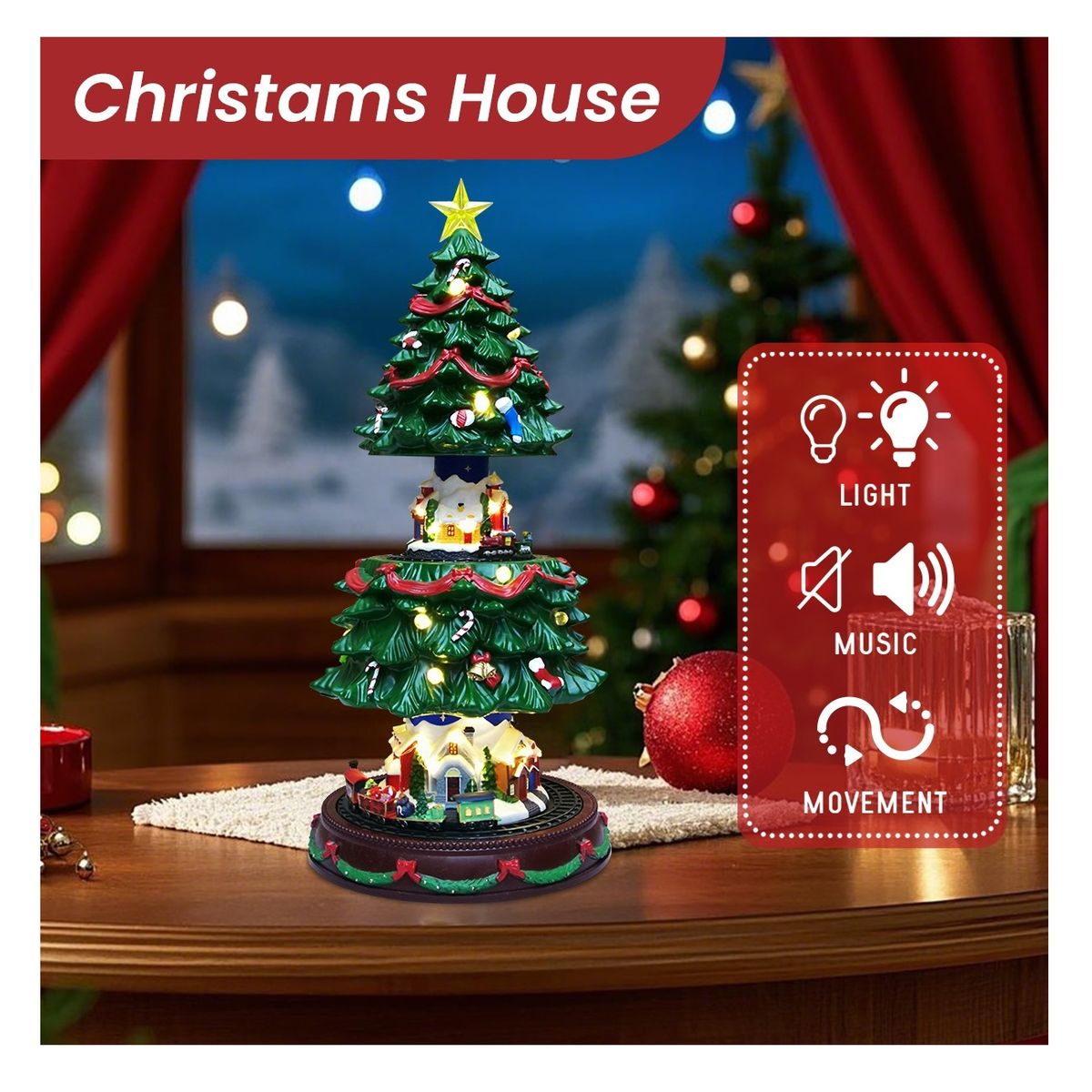 GENERICO - Villa Árbol Navideño Expandible Trenes Giratorios Musical Luces