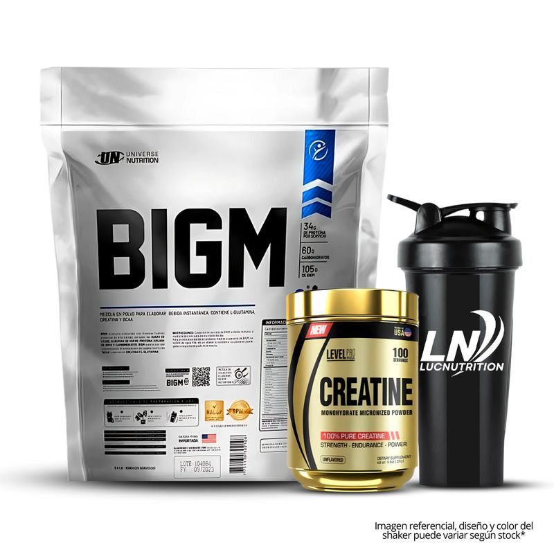 UNIVERSE NUTRITION - BIGM 5 Kg Chocolate + Creatina Level Pro 250 g + Shaker