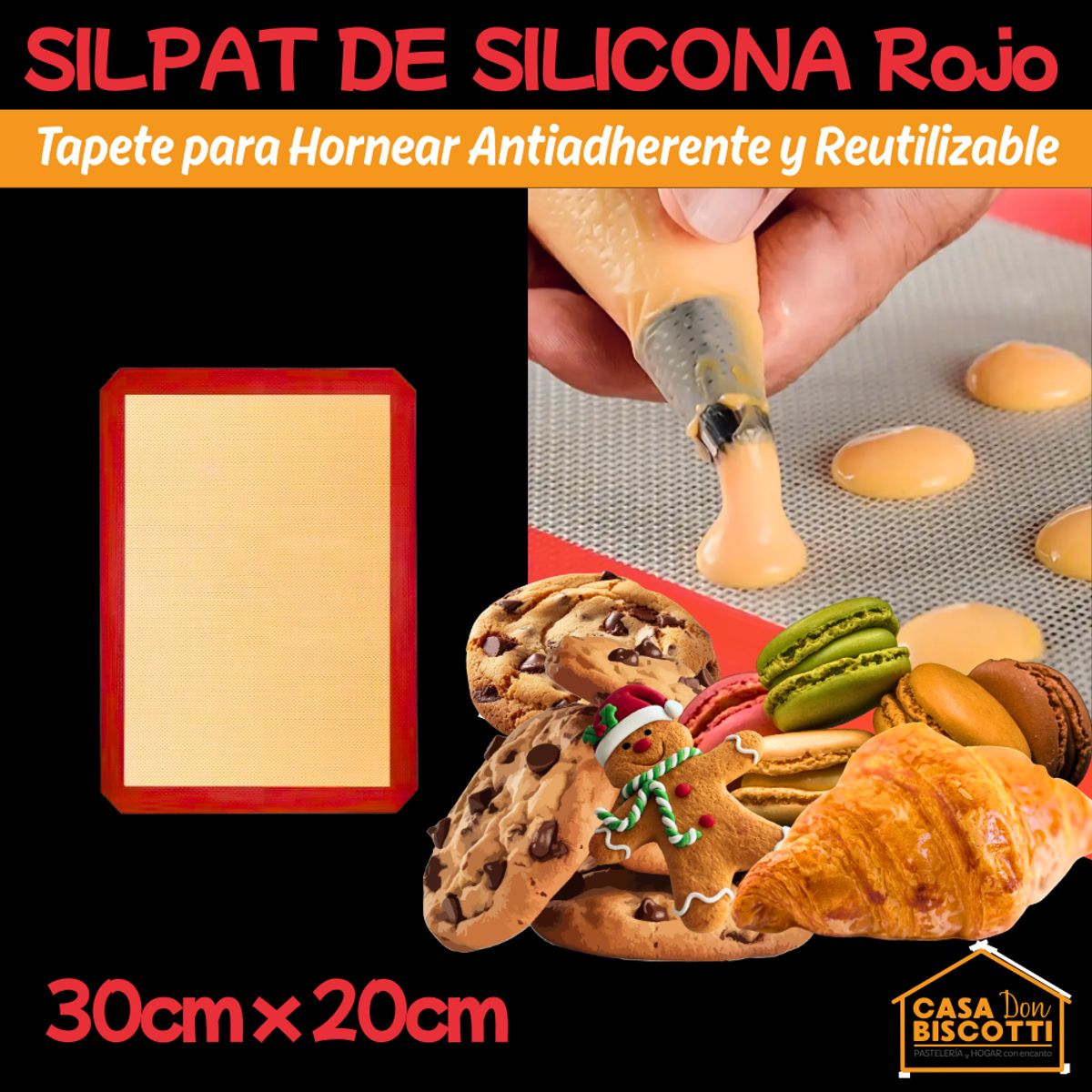 GENERICO - Silpat Profesional 30x20cm - Tapete Silicona Antiadherente Pequeño