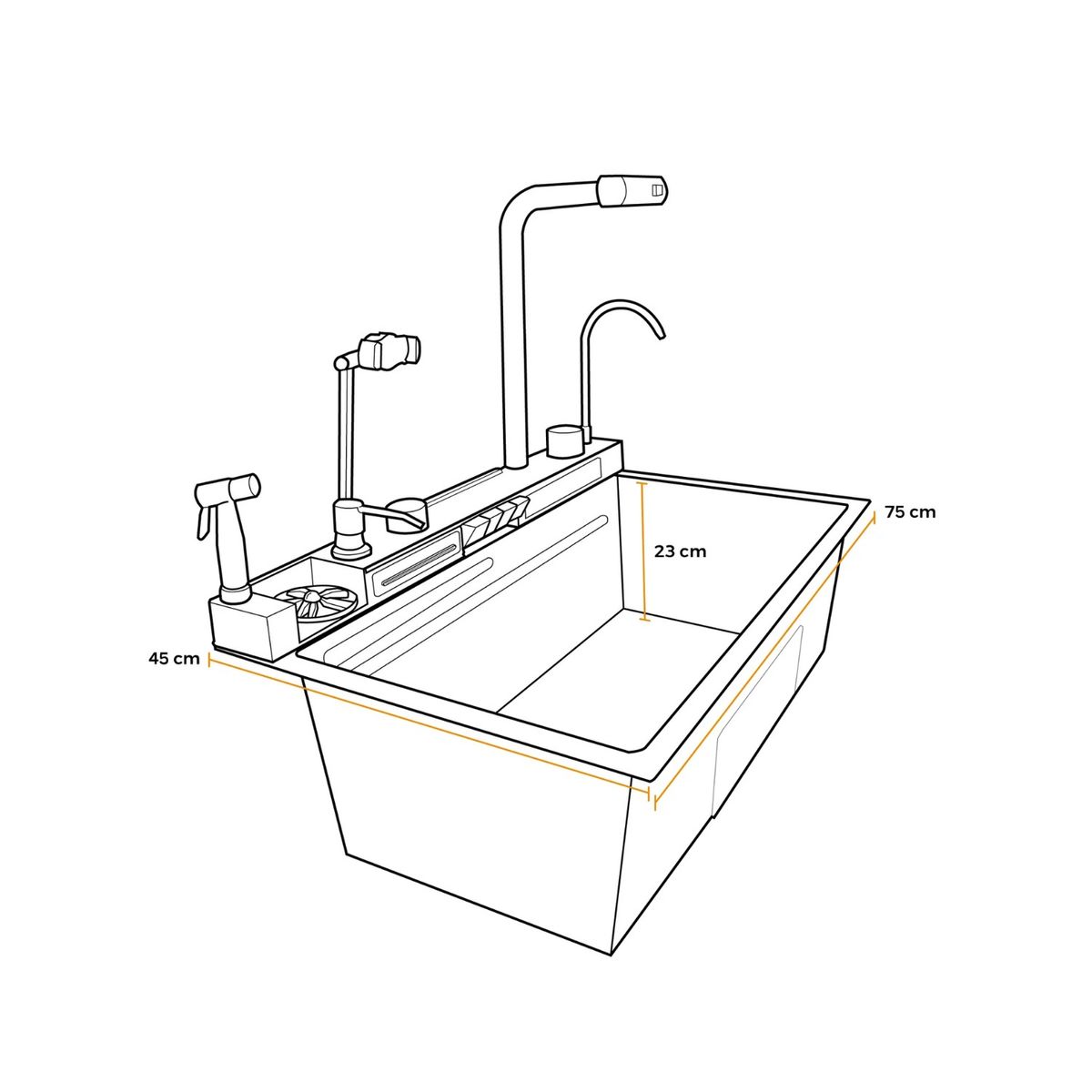 FRATELLI - Lavadero de Cocina Multifuncional Smart Poseidon Inox Negro Fratelli PSD-7545B