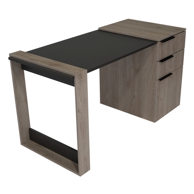 FMFURNITURE - Escritorio 2 Cajones 1 Puerta Fm-014G Gris Y Plomo