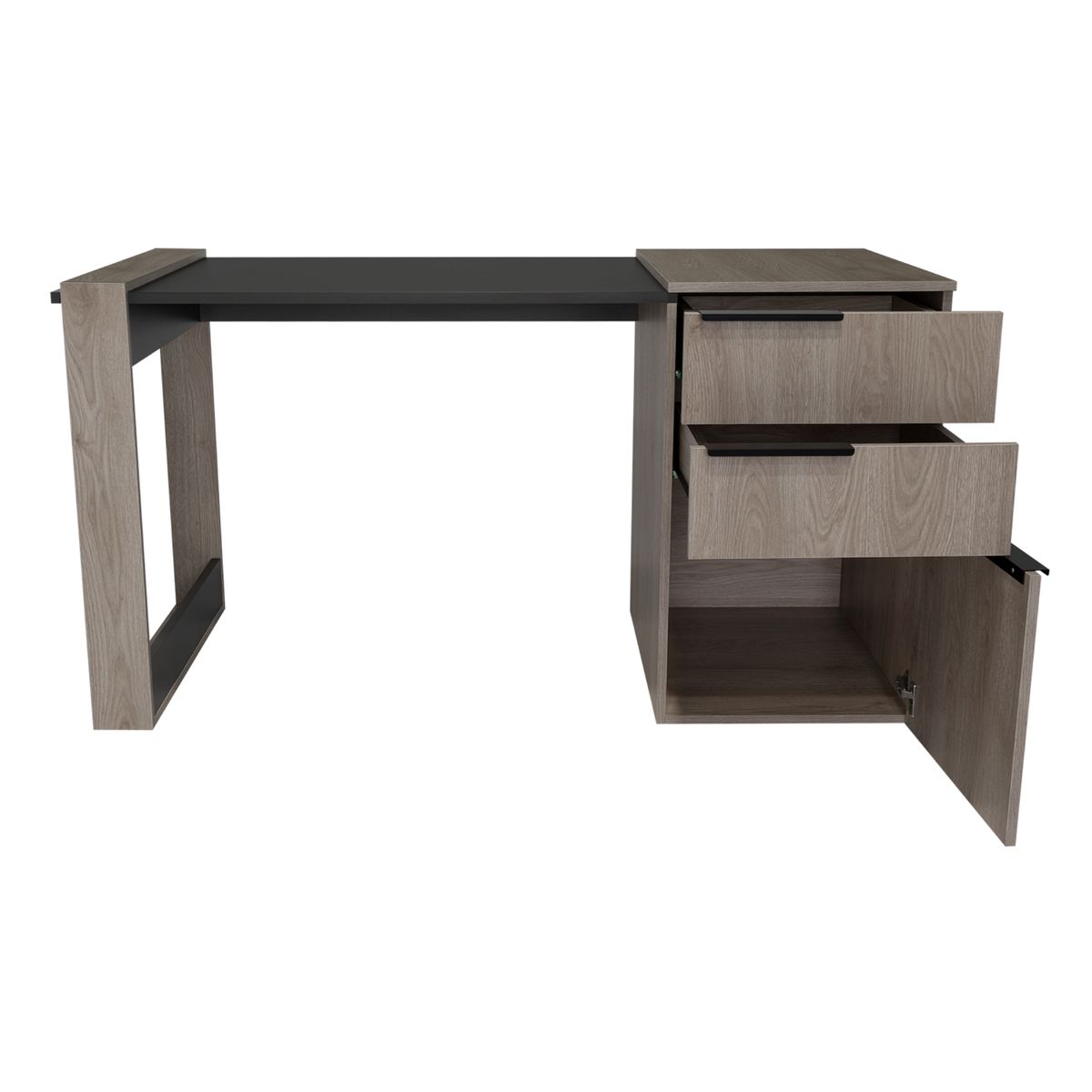 FMFURNITURE - Escritorio 2 Cajones 1 Puerta Fm-014G Gris Y Plomo