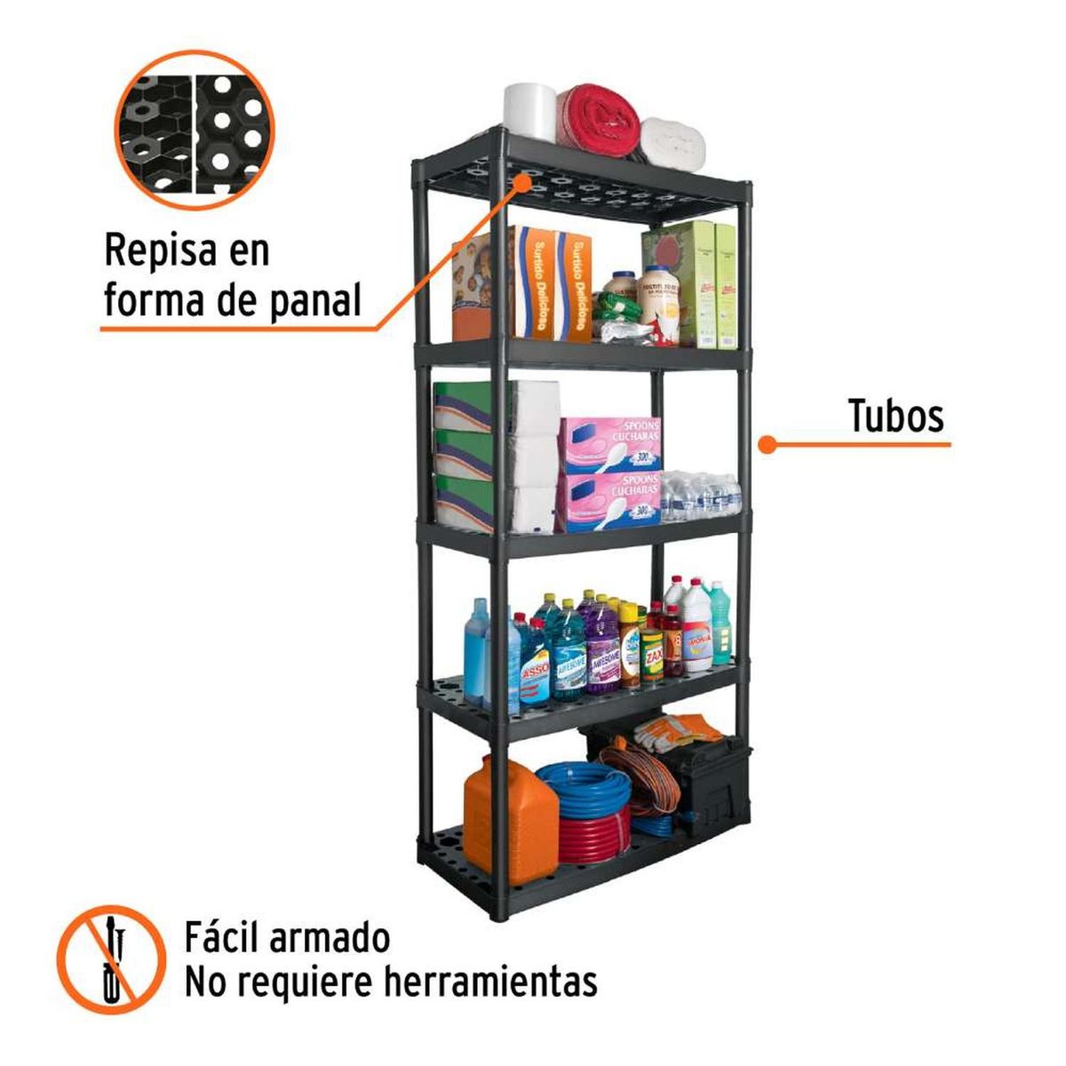 TRUPER - Estante Plastico Pesado 5 Niveles Truper 19943 Color Negro
