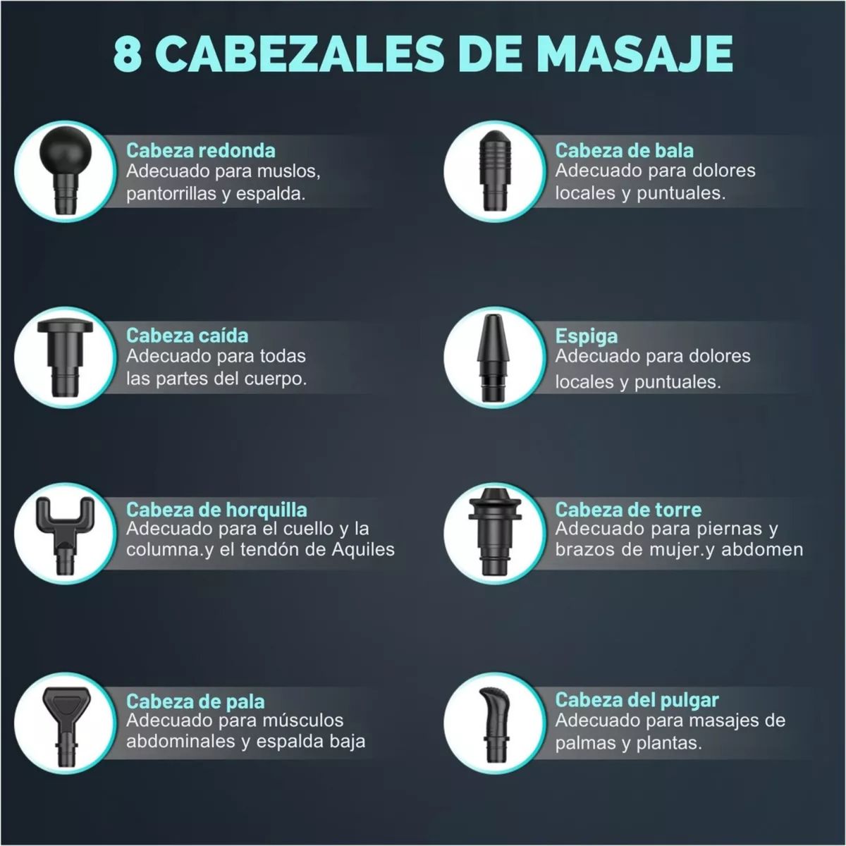 VICTORIA - Pistola Masaje De Tejido Profundo 8 cabezales 30 Velocidades