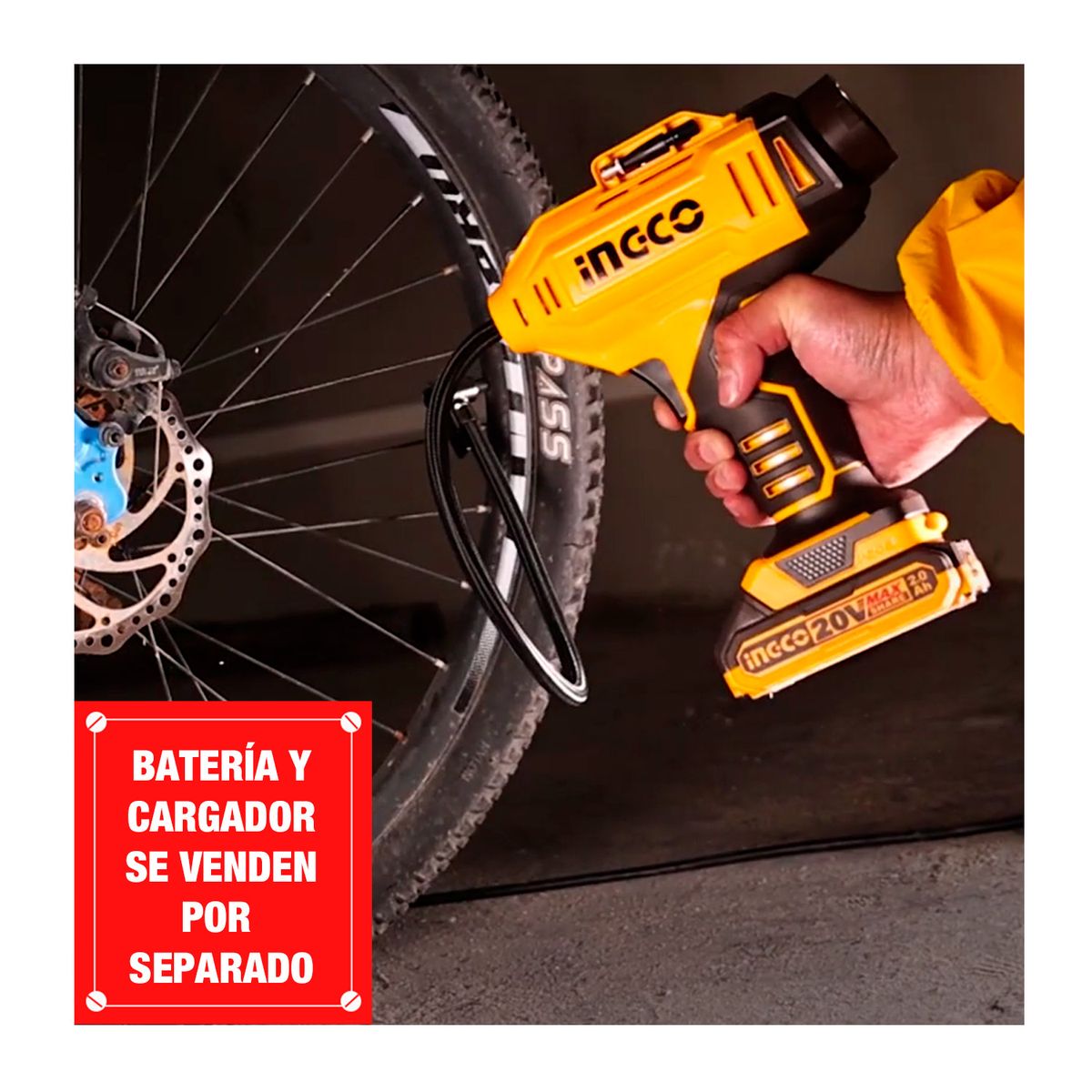 INGCO TOOLS - Inflador Compresor Inalámbrico 20v 150psi Led + Adaptadores