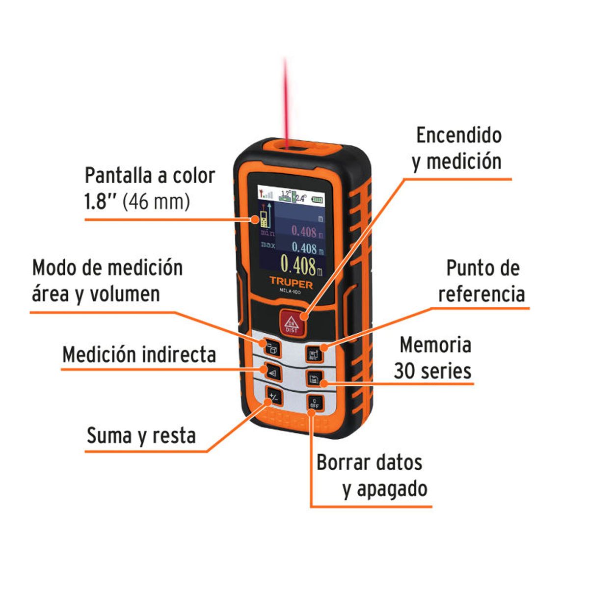 TRUPER - Medidor Láser De Distancia De 005mm a 100m Truper - 100374
