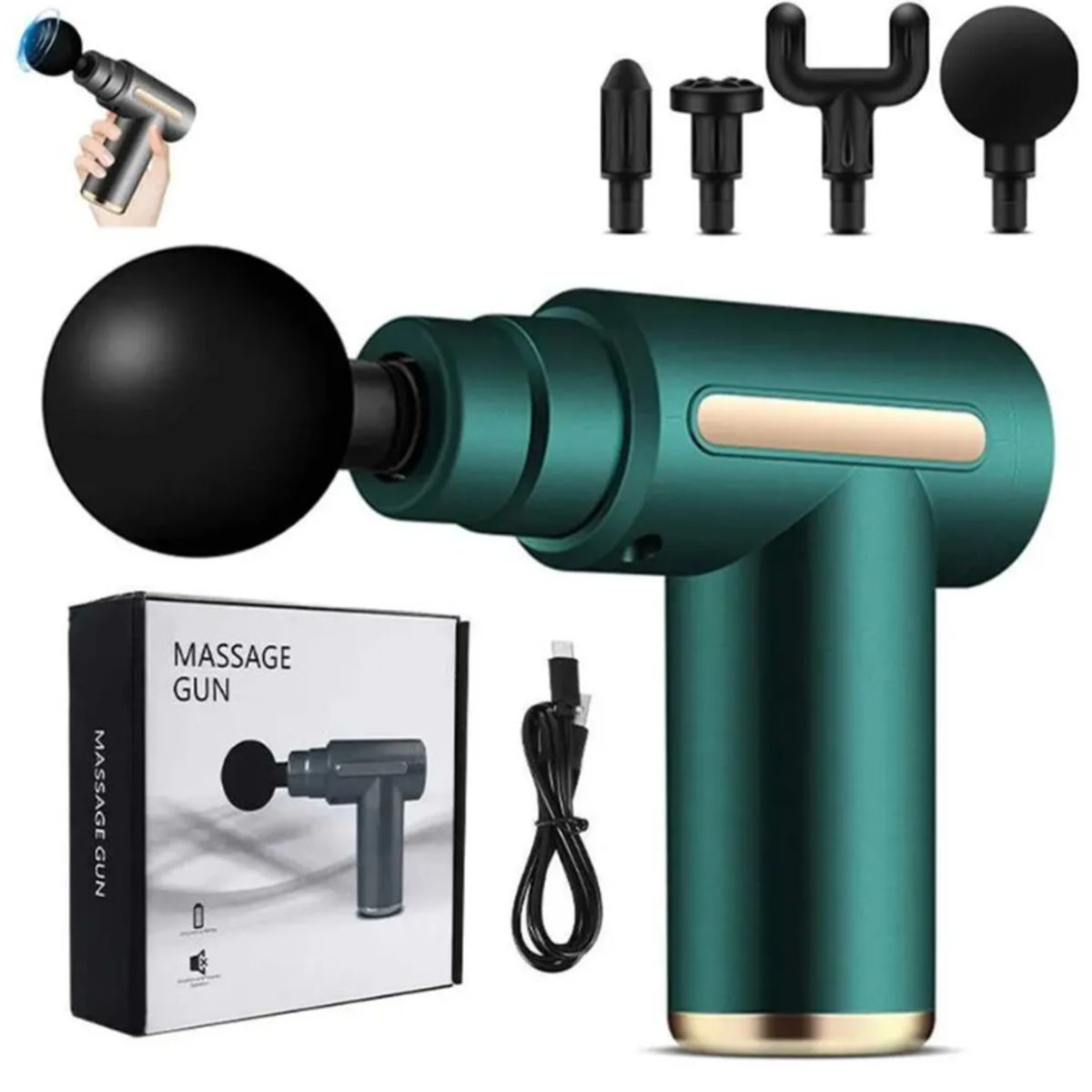 GENERICO - Pistola Masajeador Led Corporal y Fascial Con 4 Cabezas - Verde