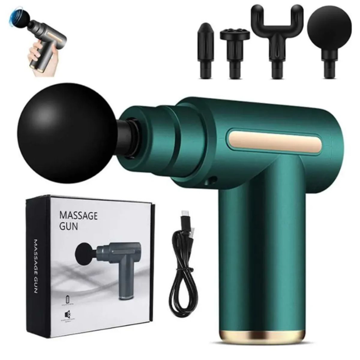 GENERICO - Pistola Masajeador Led Corporal y Fascial Con 4 Cabezas - Verde
