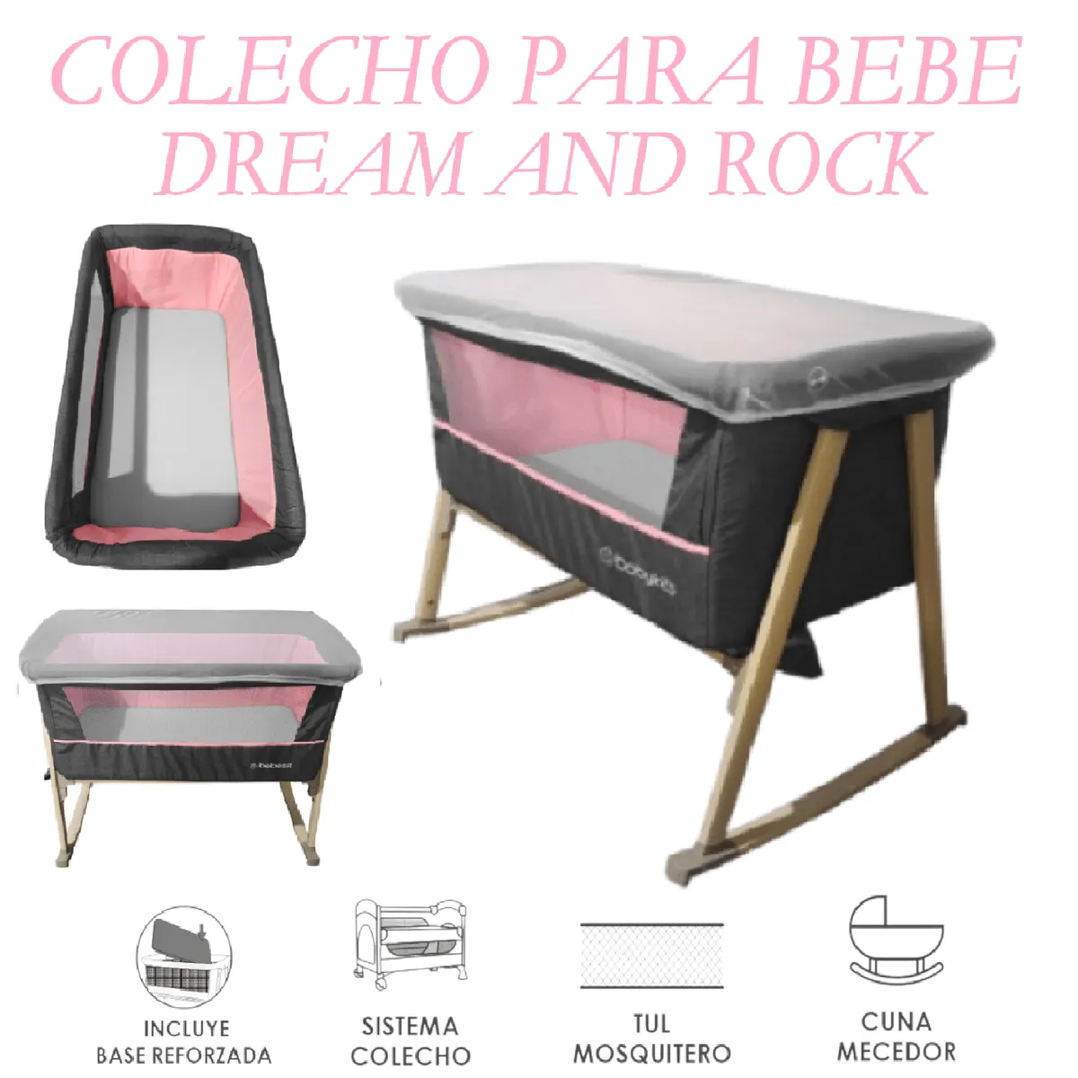 Baby Kits - Nueva Cuna colecho para bebe con Mosquitero Dream-Rosa