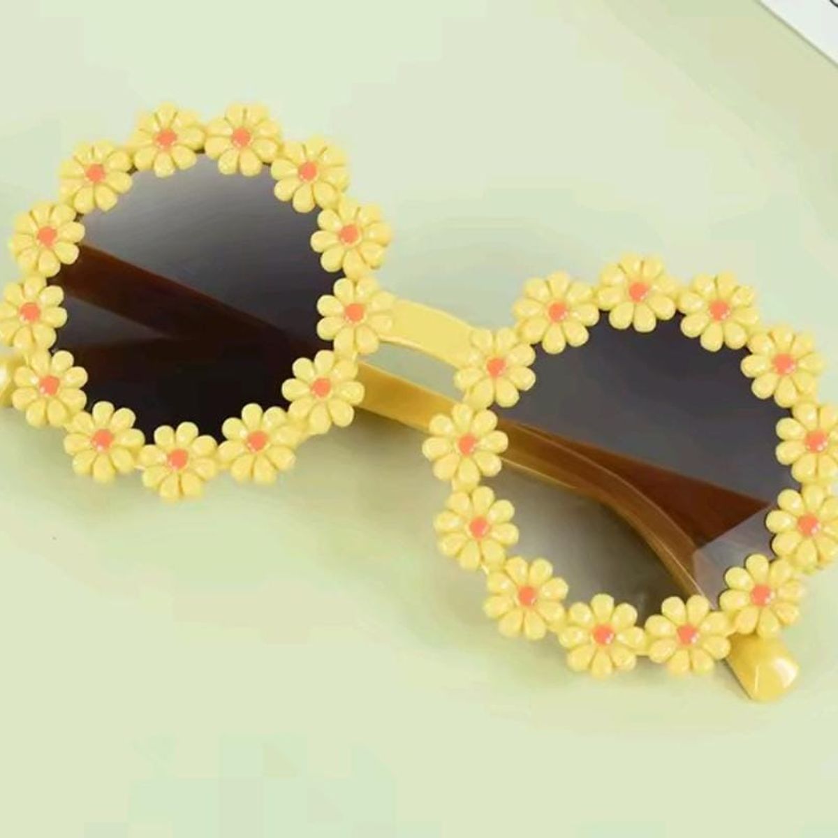 GENERICO - Gafas de sol acrílicas con flores - Amarillo