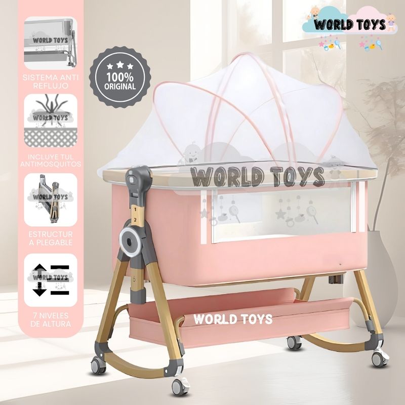 BABY - Cuna Colecho Mecedora Plegable 2 en 1 «LAYNE» de Lujo Pink