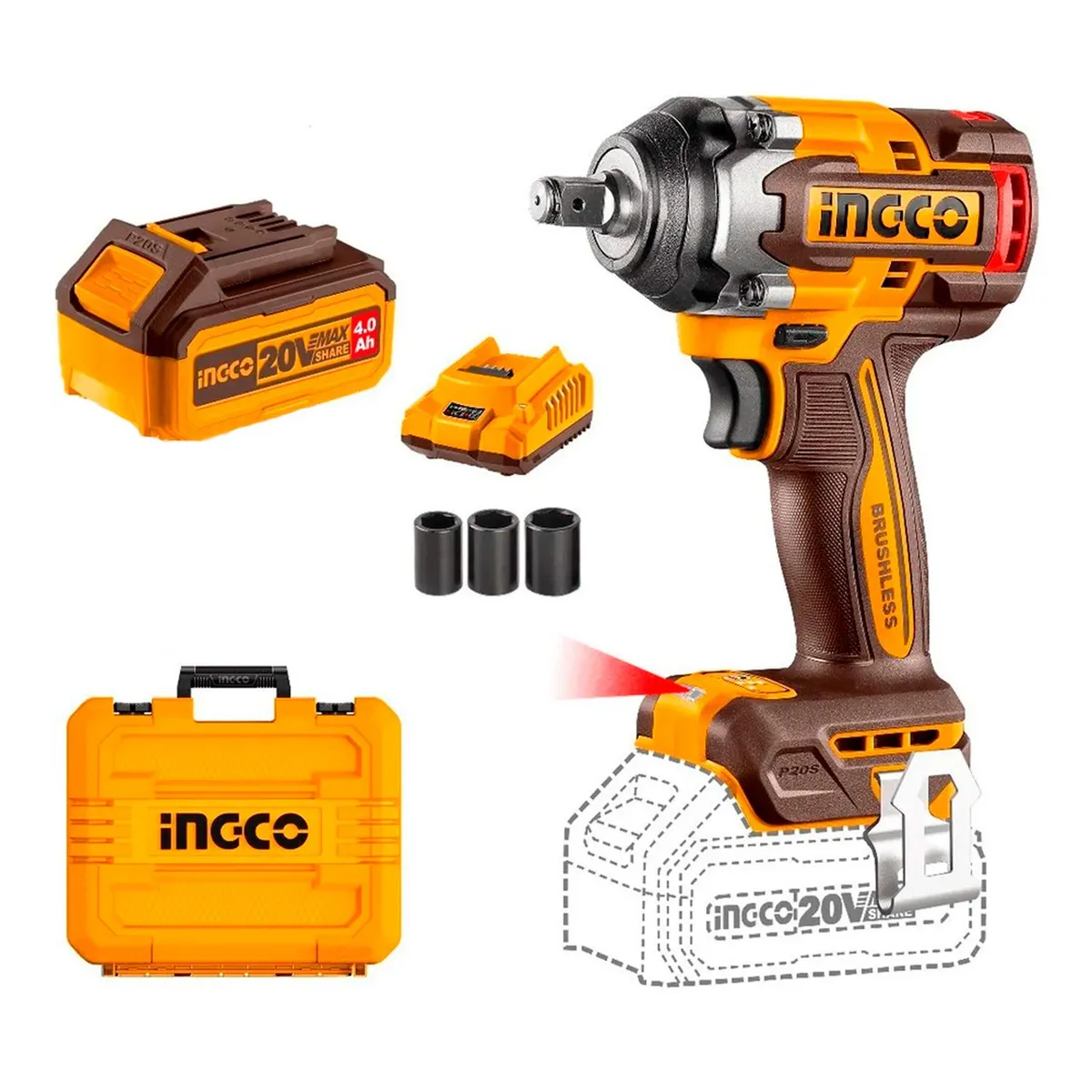 INGCO TOOLS - Llave de Impacto Ingco 20V Baterías 1/2" 500NM CIWLI2050