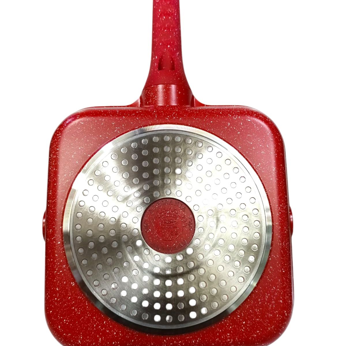 VALESKA - Sartén cuadrada 28 cm de roca volcánica roja con tapa de vidrio