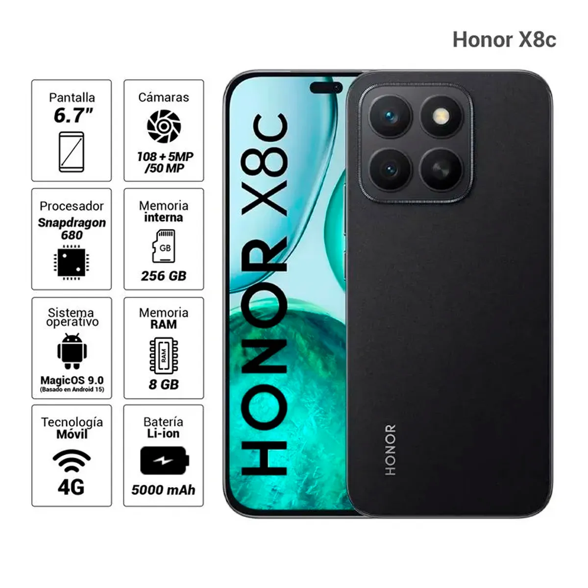 HONOR - X8c 8GB RAM 256GB Color Negro