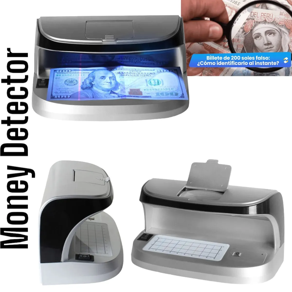 OEM - Detector De Billetes Verdaderos Luzuv Blanca Lupa Recargable