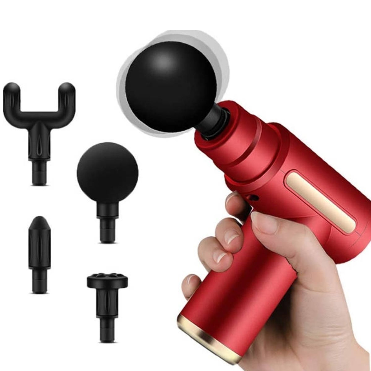 GENERICO - Pistola Masajeador Led Corporal y Fascial Con 4 Cabezas - Rojo