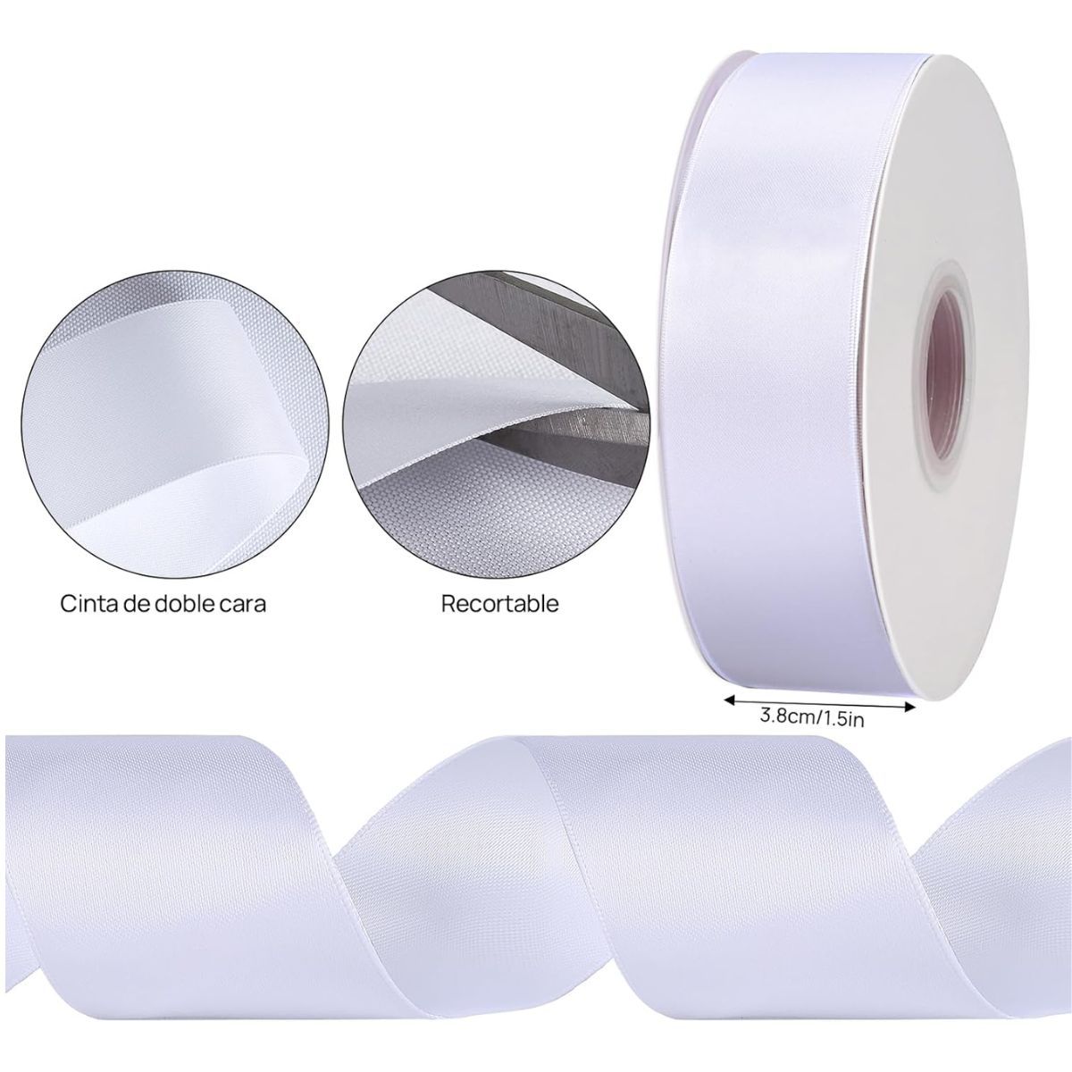 GENERICO - Cinta Satinada Satén De Doble Cara 4cm X 100 Metros - Blanco