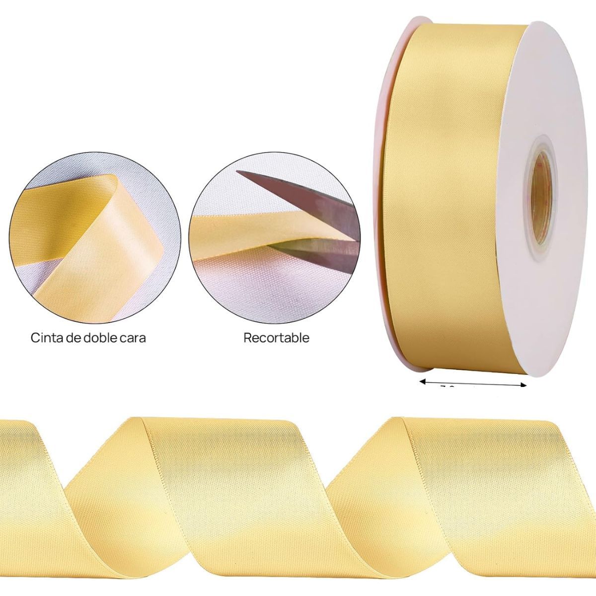 GENERICO - Cinta Satinada Satén De Doble Cara 4cm X 100 Metros - Dorado