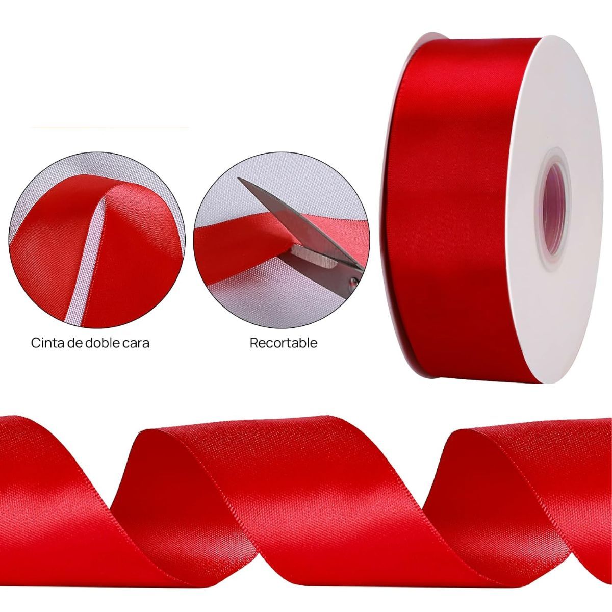 GENERICO - Cinta Satinada Satén De Doble Cara 4cm X 100 Metros - Rojo