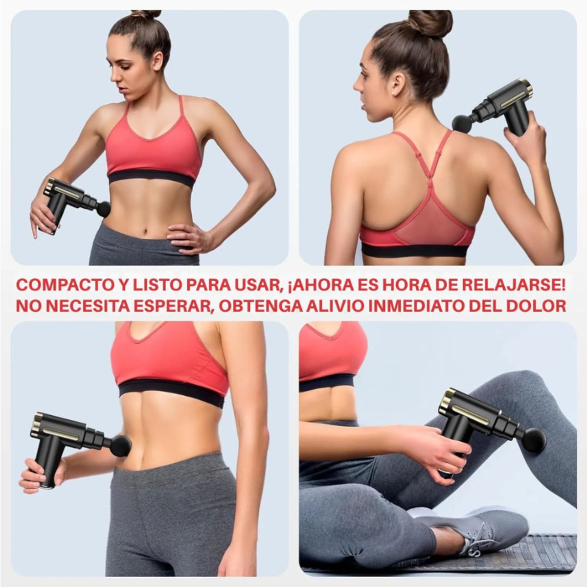 GENERICO - Pistola Masajeador Led Corporal y Fascial Con 4 Cabezas - Negro