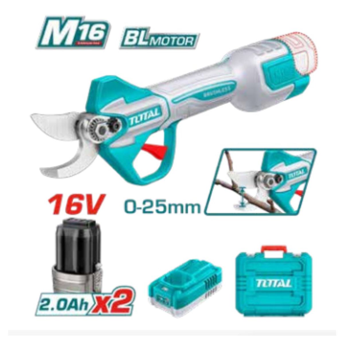 TOTAL TOOLS - Tijera LI-ION 16v Corte 25MM BRUSHLESS Maletin - TSSLI162582