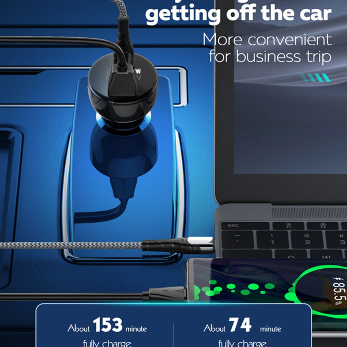 LDNIO - Cargador Auto 100w Ldnio C101 Tipo C y USB Carga Rápida + Cable USB