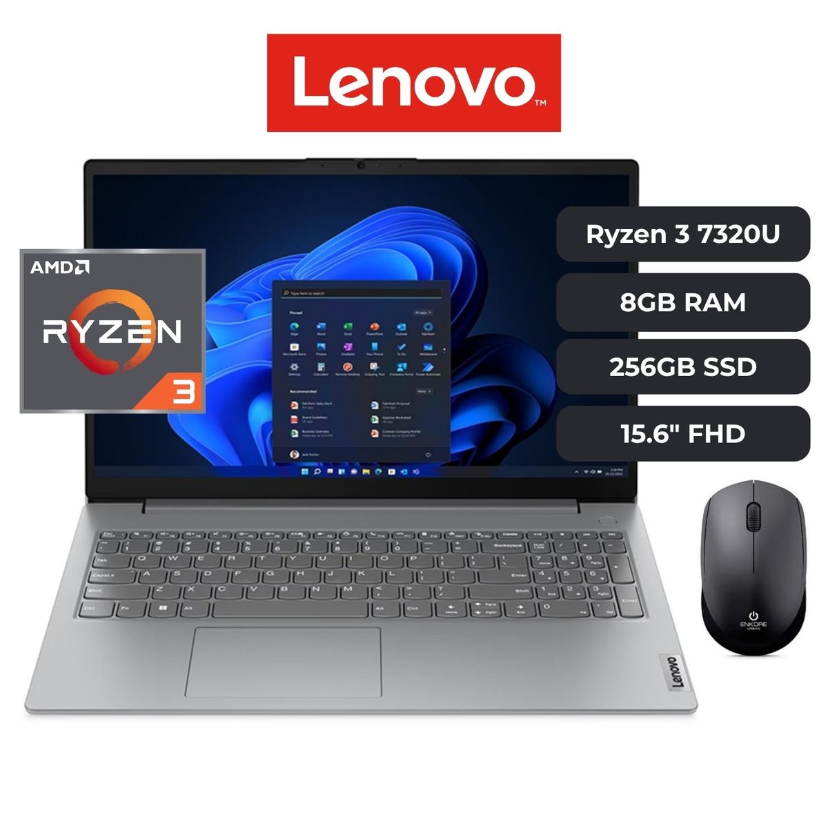 LENOVO - Laptop Lenovo V15 G4 Ryzen 3 7320U, 8GB RAM, 256GB SSD, 15.6 FHD + MOUSE WIFI