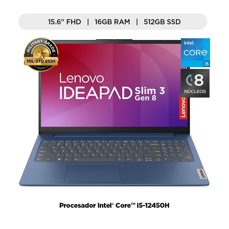 LENOVO - Laptop Lenovo Ideapad Slim 3 Core I5 12450H, 16GB RAM, 512GB SSD, 15.6 FHD FREEDOS