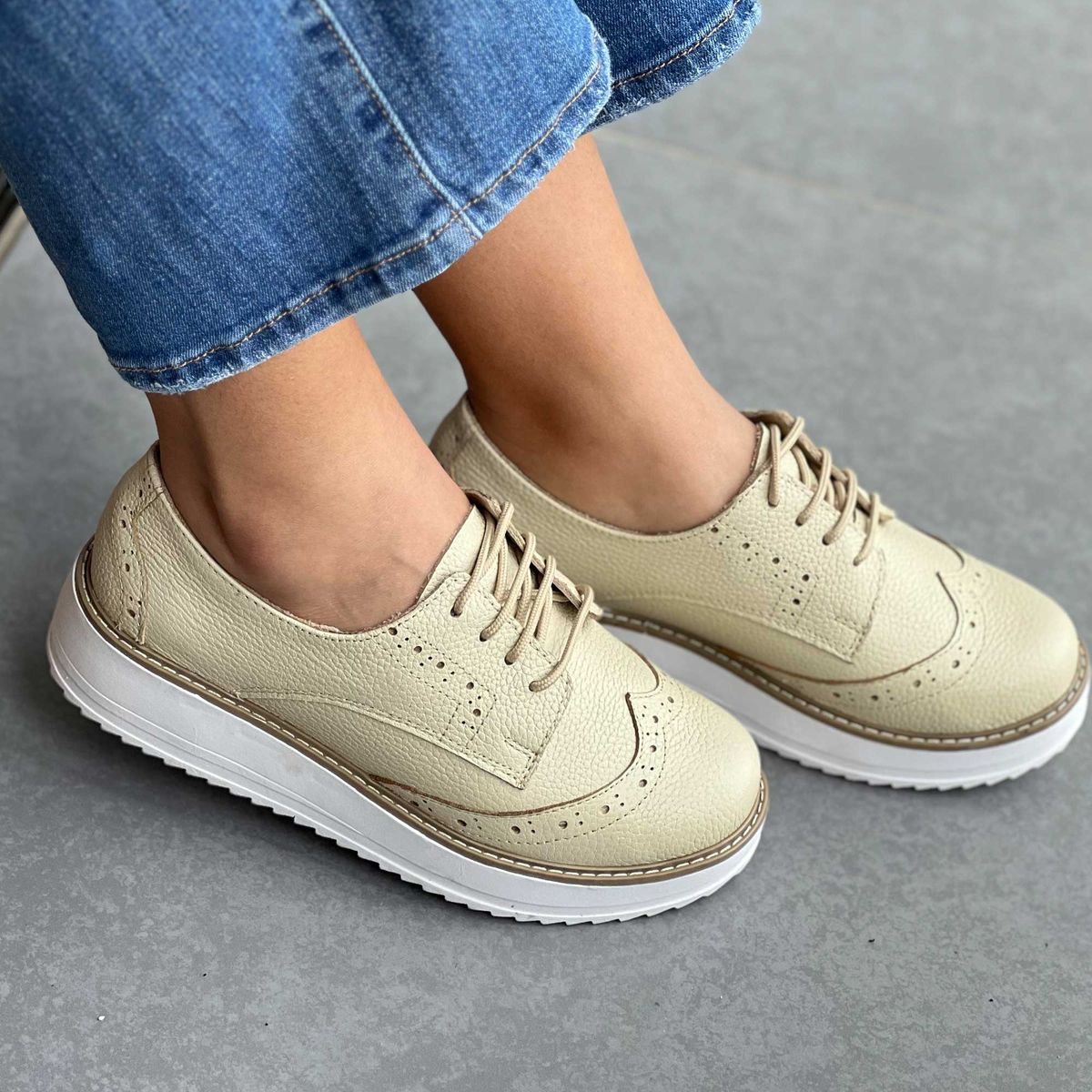 GENERICO - ZAPATOS DE CUERO HUESO CREMA RUBIE MUJER