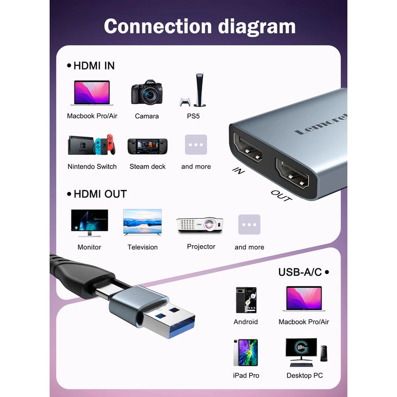 GENERICO - Capturadora De Video Usb 3.0 Hdmi 1080p Capture Metal