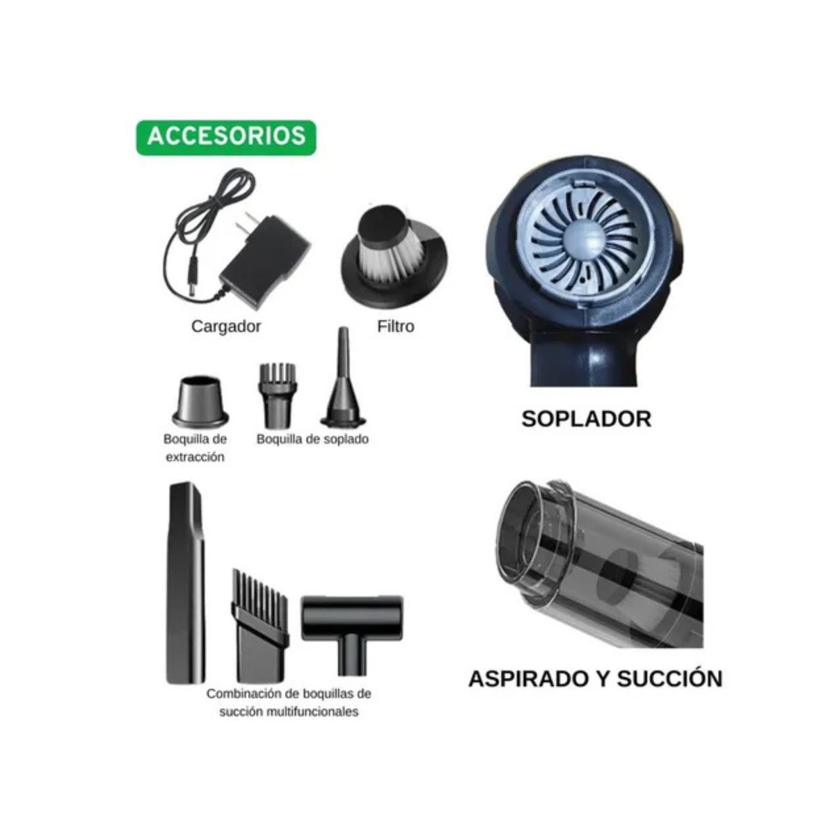 GENERICO - ASPIRADORA INALÁMBRICA PORTATIL 3 EN 1