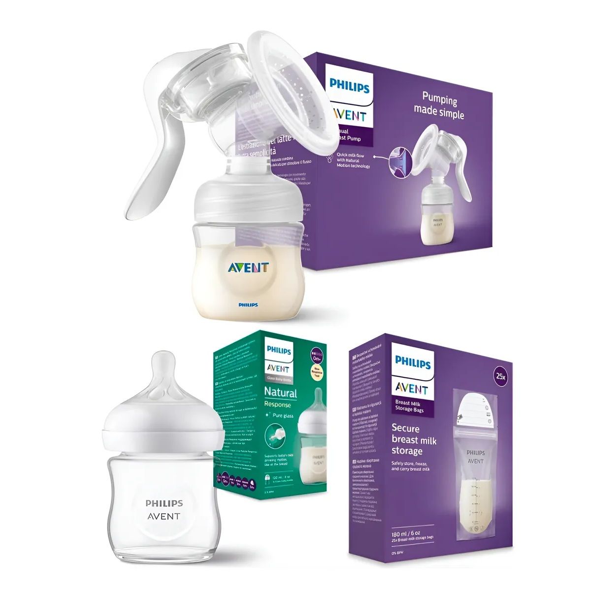 AVENT - Set Avent Extractor De Leche + 02 Biberones + 25 Bolsas