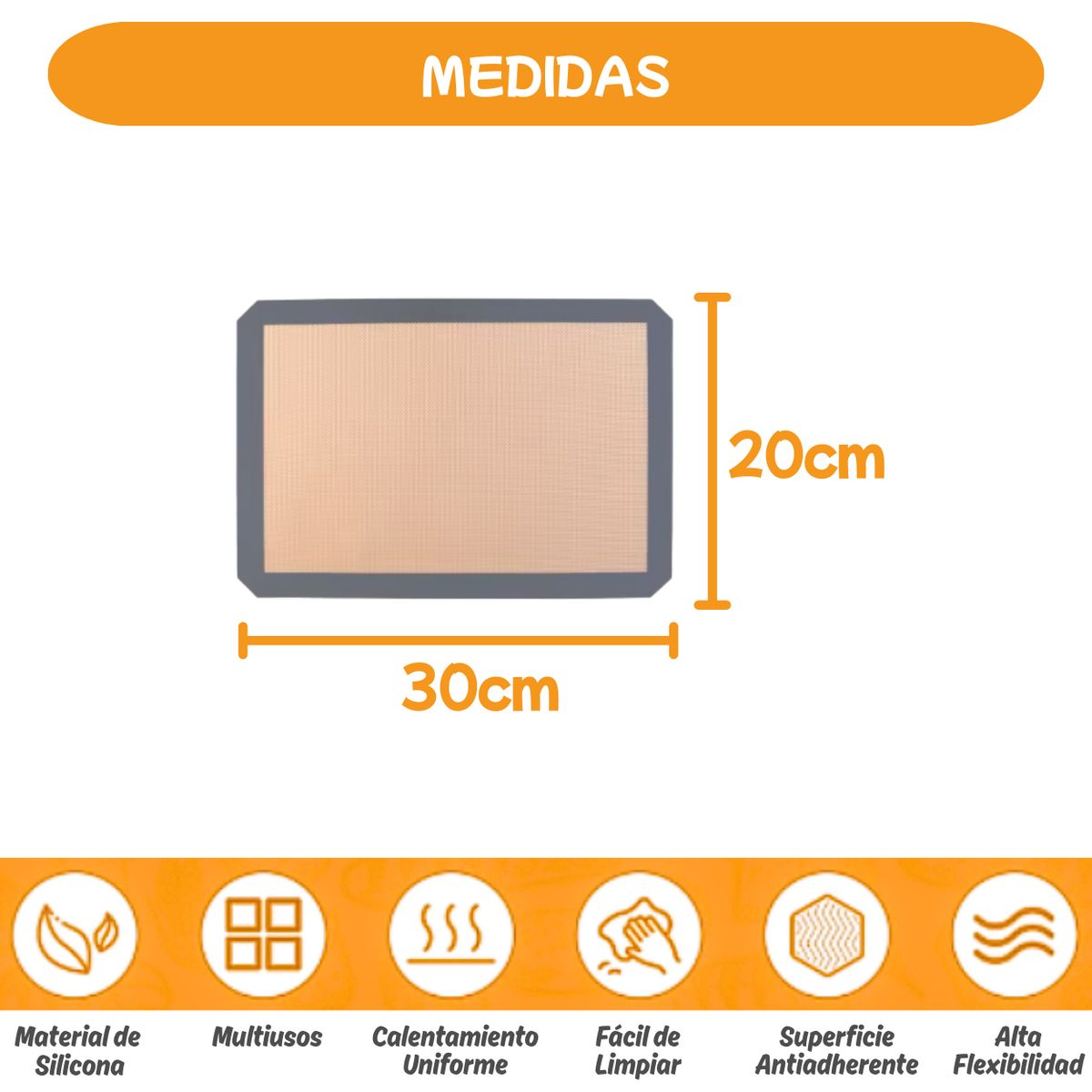 GENERICO - Silpack para Horno Chico - Bandeja Silicona Liso Reutilizable 30x20cm