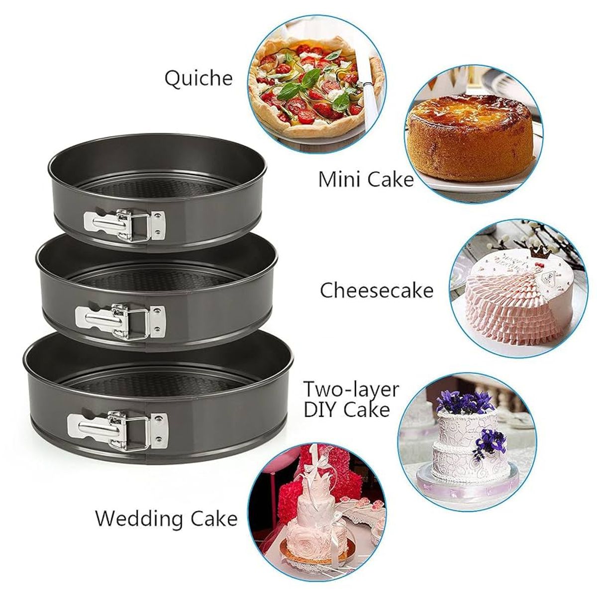 GENERICO - SET 3 MOLDES DESMONTABLES PARA KEKE TORTAS Y PASTELES ANTIADHERENTE