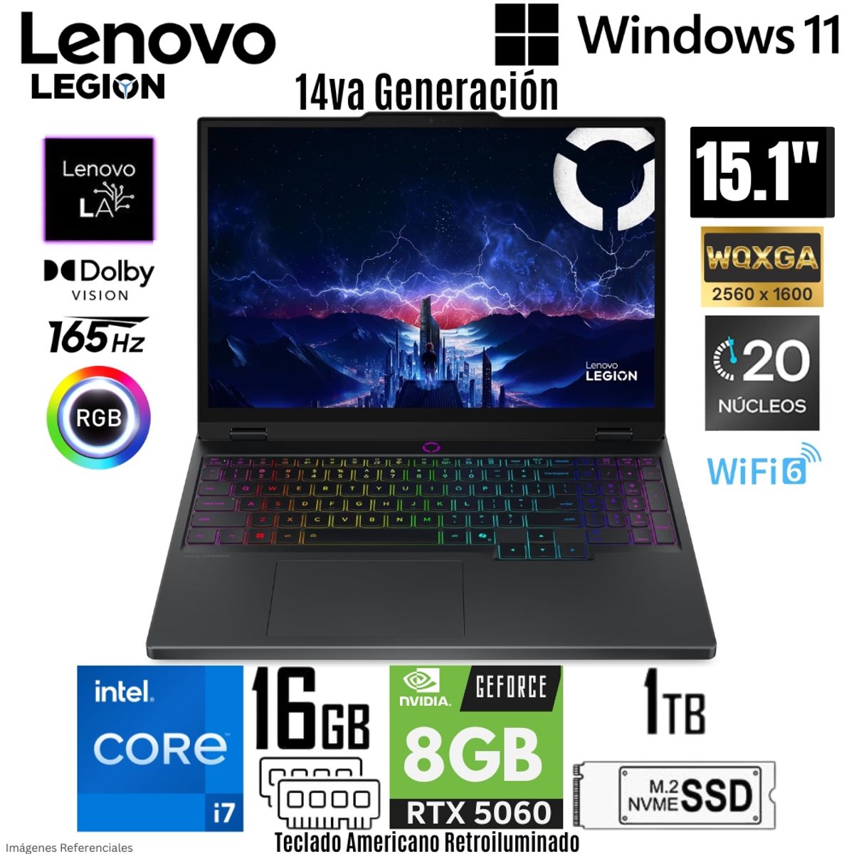 LENOVO - Laptop Lenovo Legion 5 Intel Core i7-14700HX 16GB RAM 1TB SSD RTX 5060-8GB 15.1"  WQXGA - 83LY0000US