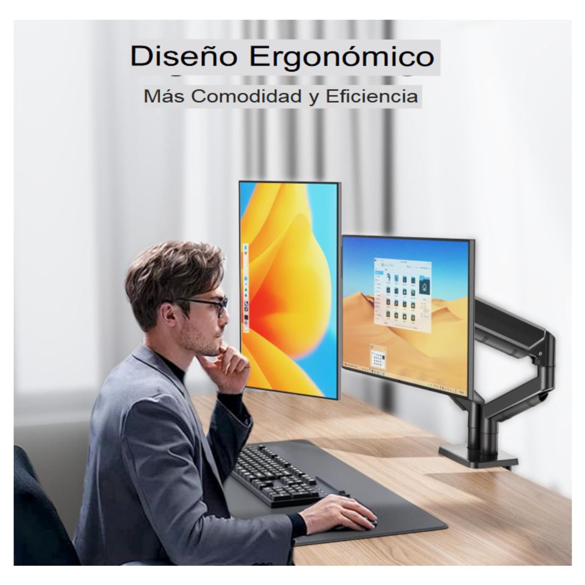 SEISA - Rack Soporte Brazo Para 2 Monitor 17 A 30  Pulgadas Mesa o Escritorio