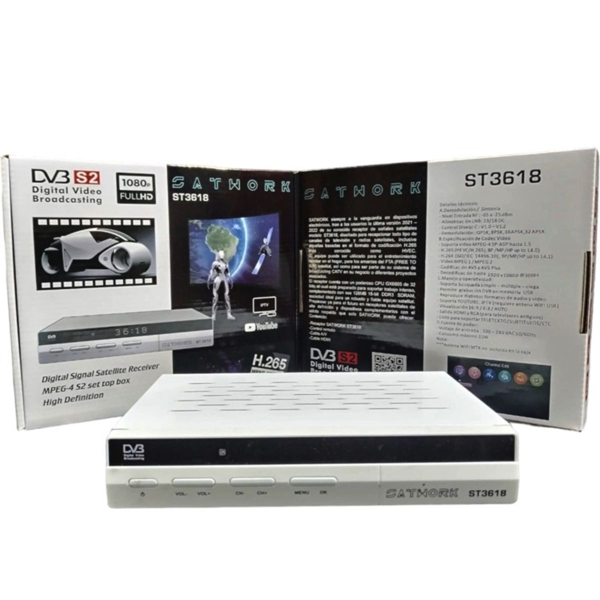 SAT PCS - RECEPTOR SATWORK ST3618 CANALES VIA SATELITE H265 FULL HD