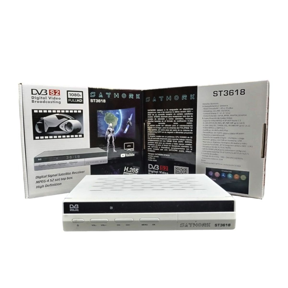 SAT PCS - RECEPTOR SATWORK ST3618 CANALES VIA SATELITE H265 FULL HD