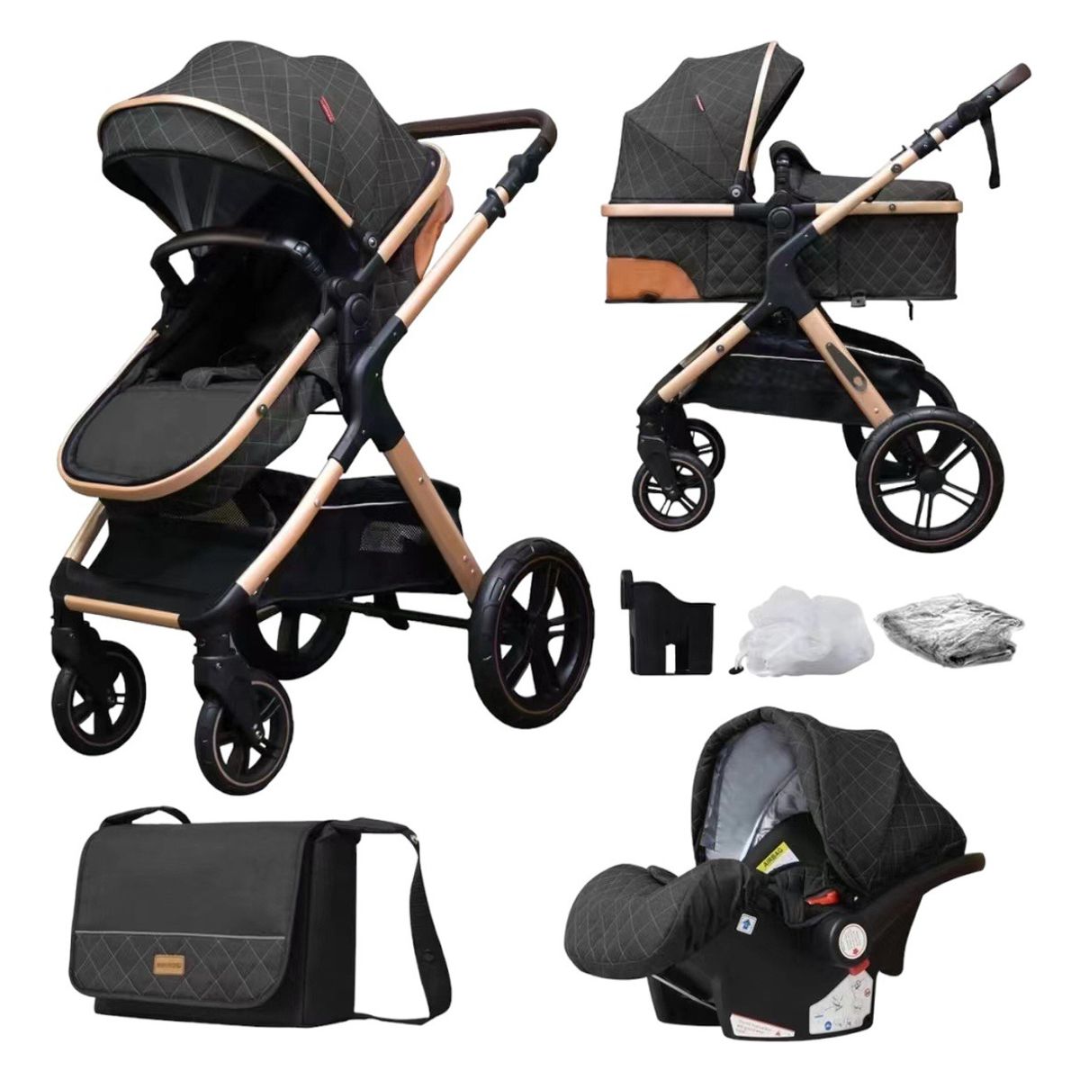U BUY - Coche Cuna Bebé 5 En 1 Plegable Multifuncional Y Accesorios