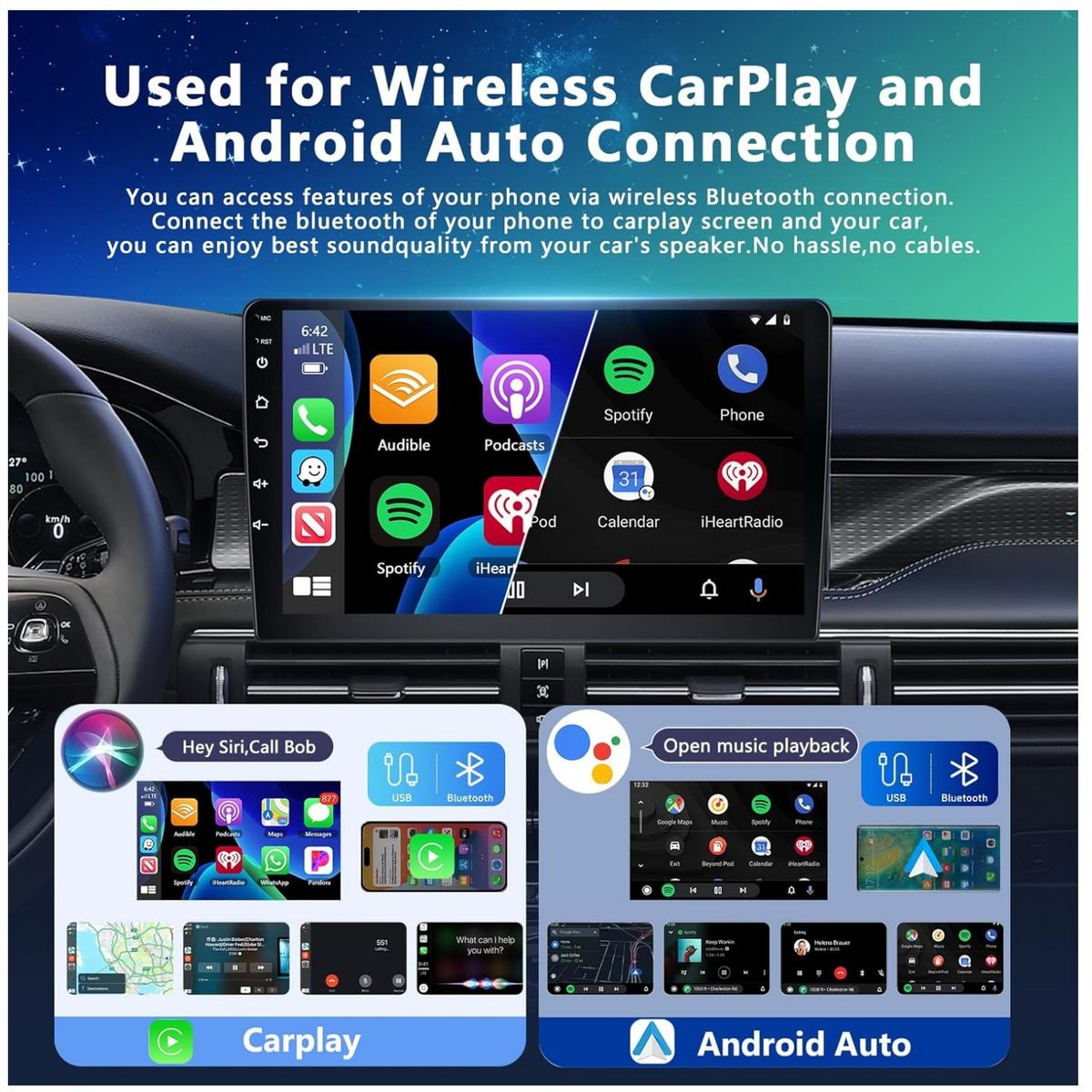 Autoradio Android Inalámbrico A-pple CarplayAndroid Auto Bt 9Pulg, marca GENERICO - Foto 2