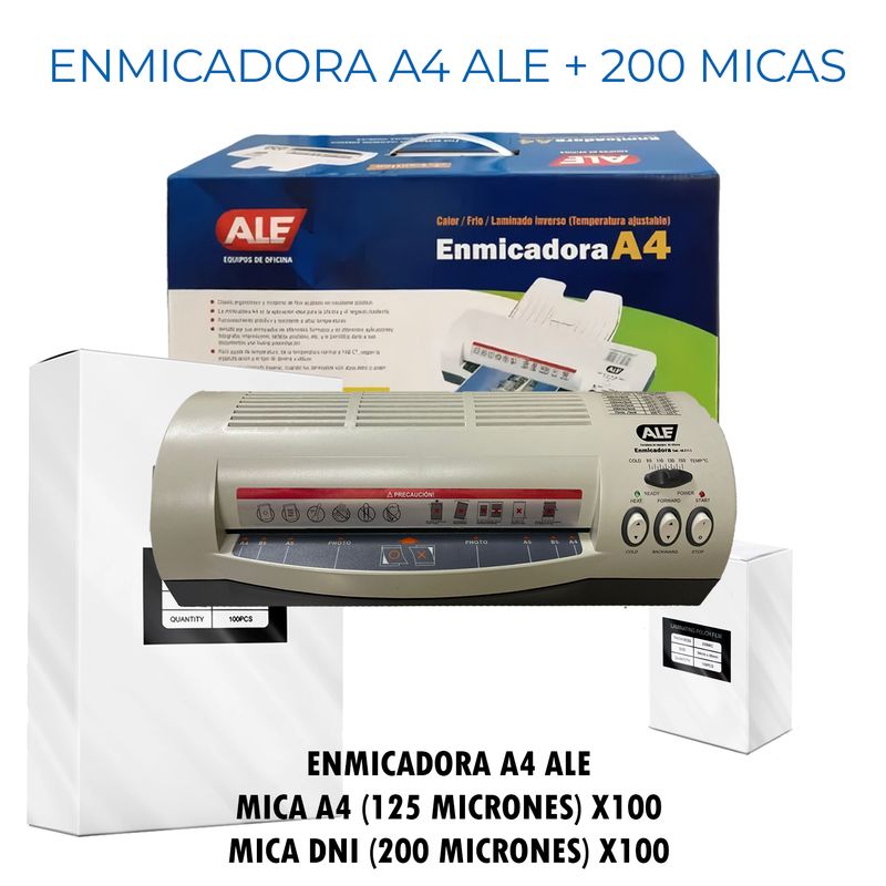 GENERICO - Enmicadora Laminadora A4 ALE + 100 Micas A4 + 100 Micas DNI