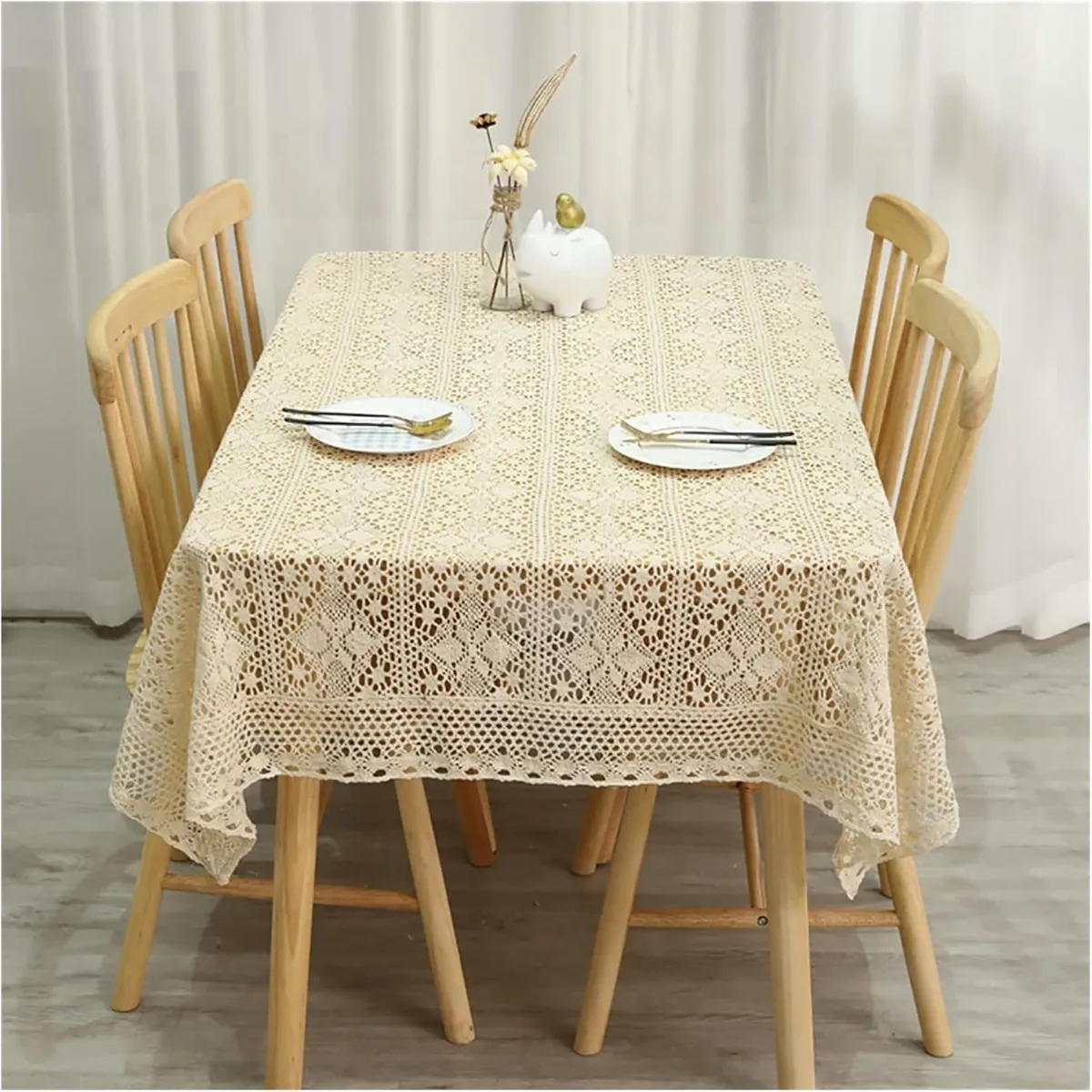 PUREPOWER - Mantel Encaje Algodón Rectangular 150x220cm