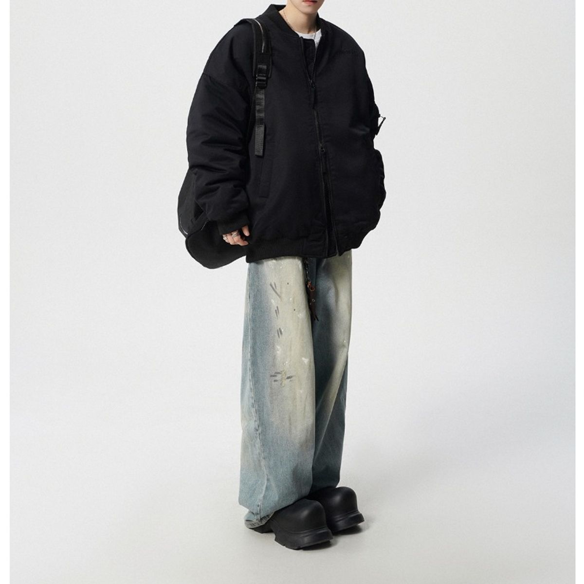 TIOZONEY - Chaqueta bomber para hombre-Negro