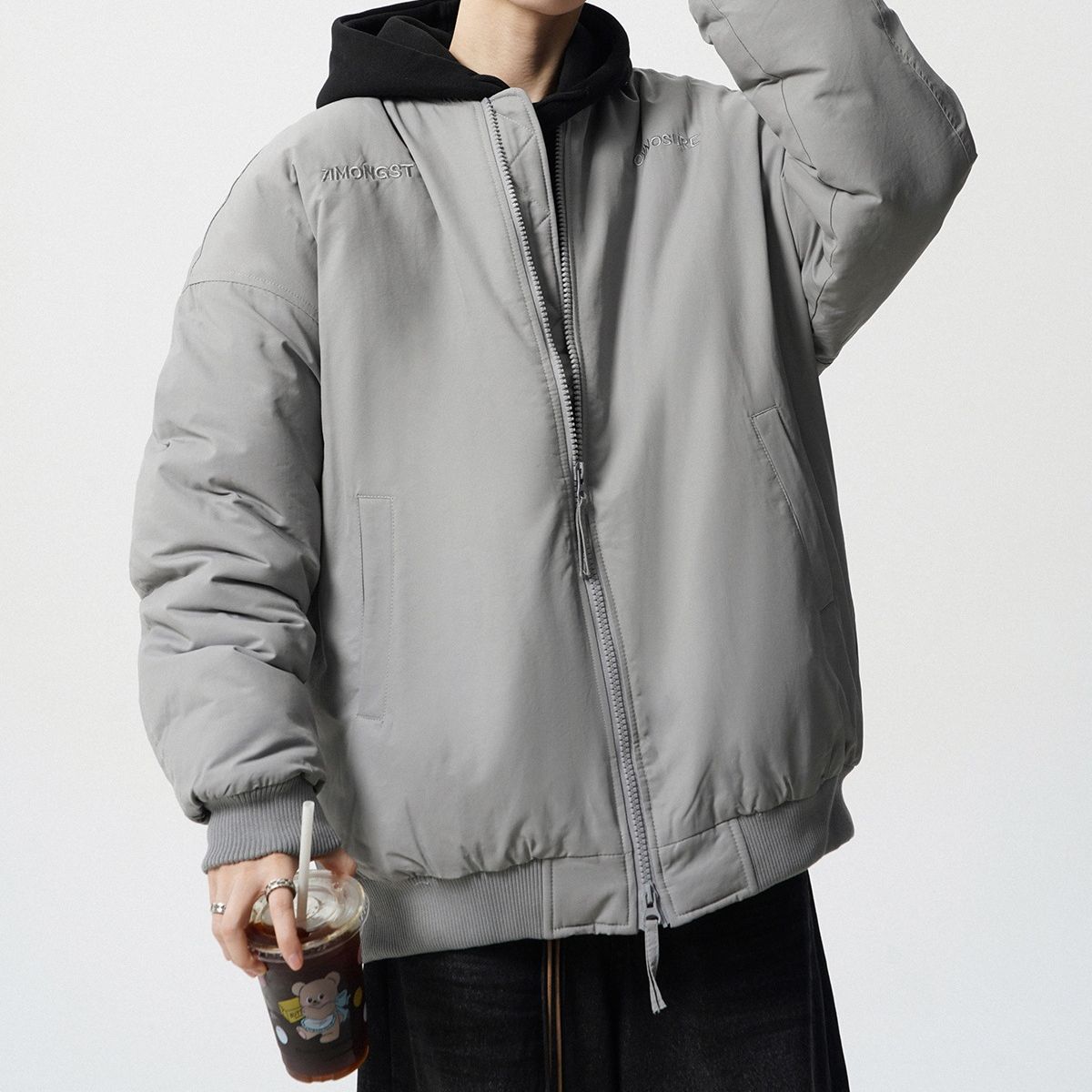 TIOZONEY - Chaqueta bomber para hombre-Gris